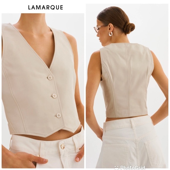 LAMARQUE Kallie Leather Vest In Bone - Picture 2 of 11